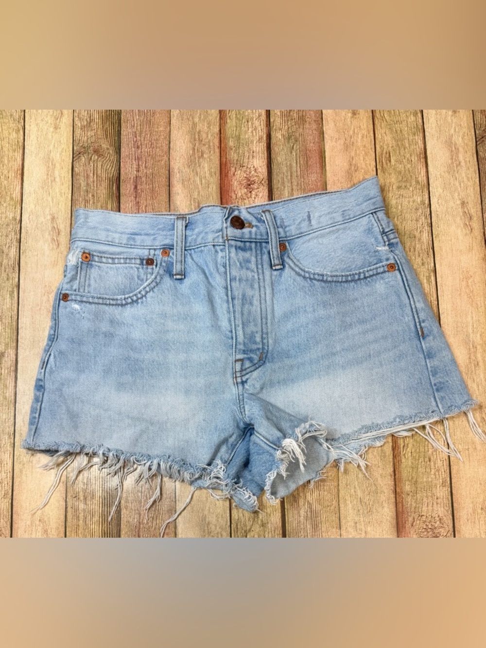 Madewell Light Blue button fly Distressed Denim Cutoff Shorts